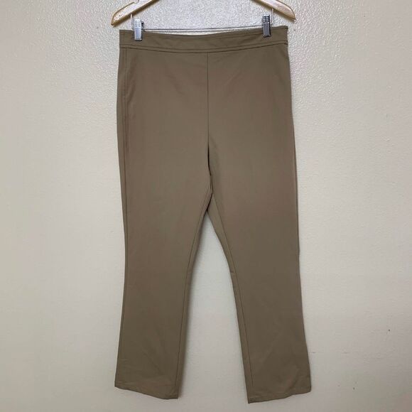 Theory Woman Bimsa Approach Pants Sz 12 High Banded Waist Cropped Beige Tan - Picture 3 of 7